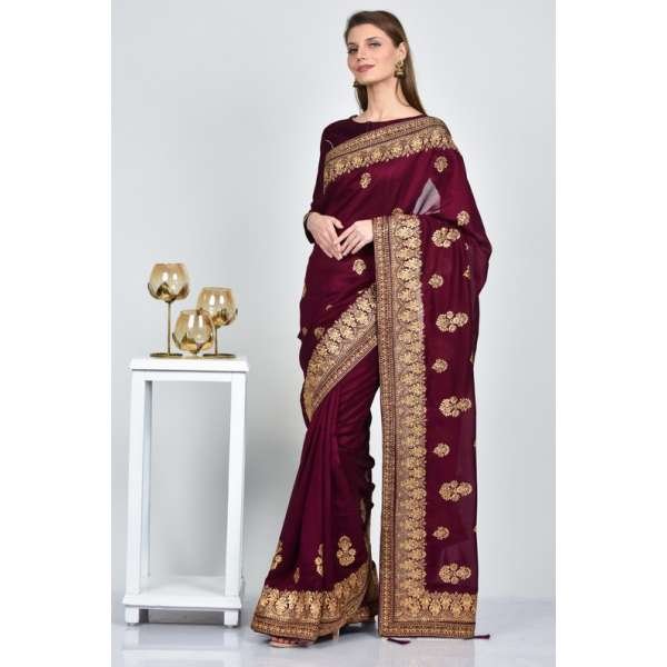 Dark Plum Indian Designer Wedding Saree