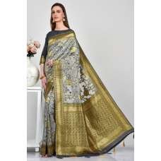 Grey Brocade Pakistani Designer Saree