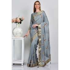 Grey Traditional Desi Punjabi Style Saree