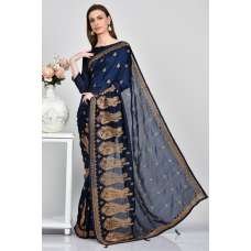 Sparkling Navy Blue Embroidered Saree