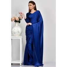 Navy Blue Plain Satin Evening Saree