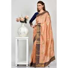 Peach Navy Indian Silk Traditional Saree