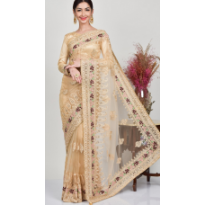 Beige Net Fancy Indian Wedding Saree