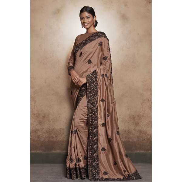 ZACS-602 BROWN LACE BORDER WEDDING WEAR READY MADE INDIAN SAREE