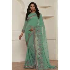 STUNNING SEA GREEN GEORGETTE PAKISTANI CASUAL WEAR SAREE