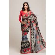 BLACK AND RED GEORGETTE PRINTED READY MADE SAREE BLACK AND RED GEORGETTE PRINTED READY MADE SAREE