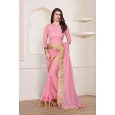 ZACS-617 STUNNING PINK GEORGETTE WITH AN AMAZING ZARI BORDER READY MADE SAREE