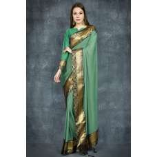 Ultramarine Green Banarasi Golden Border Ethnic Saree