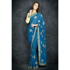 Mosaic Blue Traditional Embroidered Saree Mosaic Blue Traditional Embroidered Saree