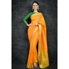 Saffron Yellow Banarsi Style Indian Ethnic Saree
