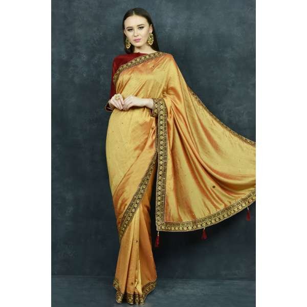 Mustard & Maroon Beautiful Wedding Saree