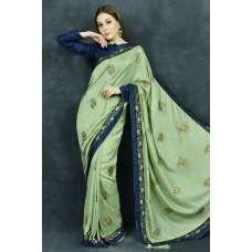 Pista Green & Navy Blue Designer Ethnic Saree Pista Green & Navy Blue Designer Ethnic Saree
