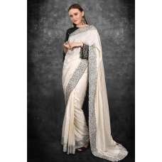 Off White & Black Bridal Party Wear Saree Off White & Black Bridal Party Wear Saree