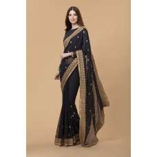 ZACS-715 BLACK GEORGETTE INDIAN READY MADE SAREE