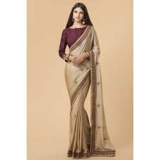 ZACS-714 BEIGE AND PLUM TRADITIONAL INDIAN STYLE SAREE