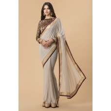 ZACS-719 SILVER GREY PARTY WEAR BROCADE BLOUSE SAREE