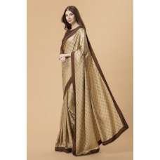 ZACS-726 BEIGE AND BROWN BANARSI SILK INDIAN WEDDING SAREE