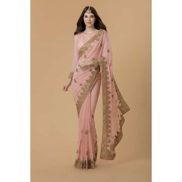 ZACS-733 PEACH INDIAN WEDDING & BRIDESMAID SAREE