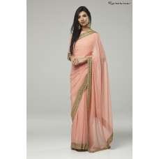ZACS-734 PEACH PLAIN GEORGETTE READY MADE INDIAN SAREE