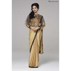 ZACS-728 BEIGE INDIAN WEDDING WEAR READY MADE CAPE STYLE SAREE