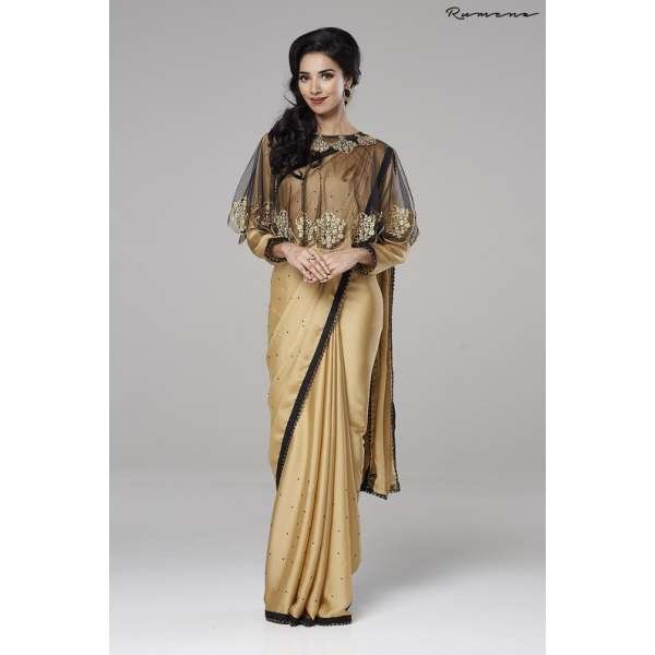 ZACS-728 BEIGE INDIAN WEDDING WEAR READY MADE CAPE STYLE SAREE