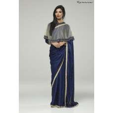 ZACS-729 NAVY BLUE CHIFFON CAPE STYLE DESIGNER SAREE