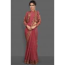 ROSE PINK JACKET STYLE DESIGNER WEDDING SAREE ROSE PINK JACKET STYLE DESIGNER WEDDING SAREE