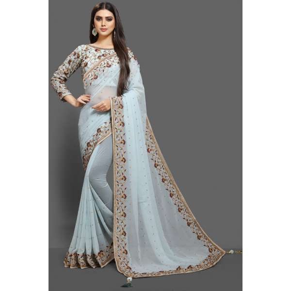 SKY BLUE BOLLYWOOD DESI STYLE SAREE