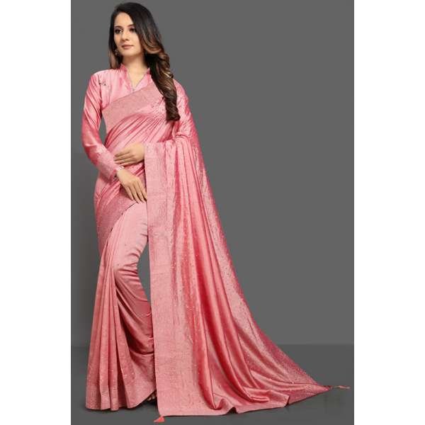 ZAC20-27 ROSE PINK INDIAN ETHNIC PARTY WEAR SAREE