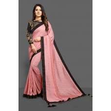 CORAL PINK & BLACK INDIAN PAKISTANI PARTY SAREE