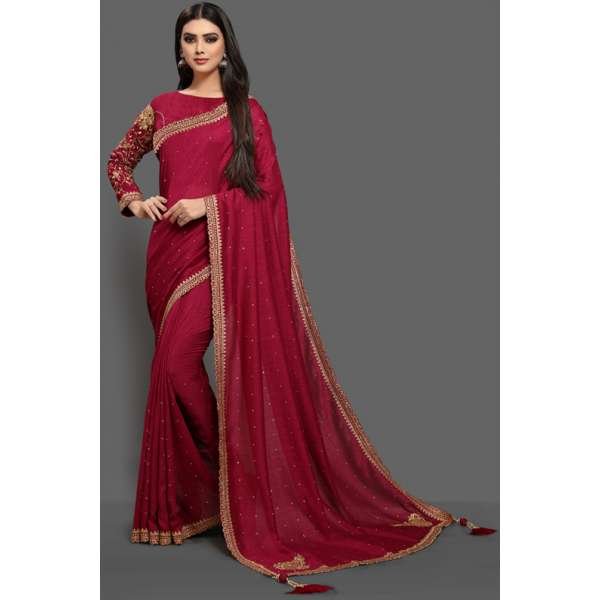 ZAC20-19 PINK INDIAN PARTY WEAR READYMADE SAREE