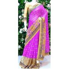 MAGENTA AND GOLD EMBROIDERED WEDDING SAREE MAGENTA AND GOLD EMBROIDERED WEDDING SAREE