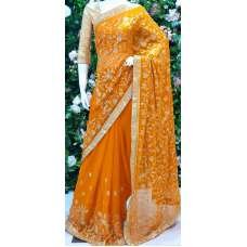 SAFFRON INDIAN ETHNIC WEDDING ZARI EMBROIDERED SAREE