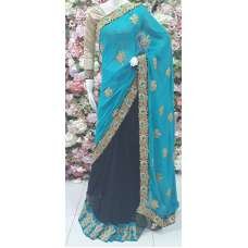 MOSAIC BLUE AND BLACK ETHNIC PUNJABI FESTIVE SAREE