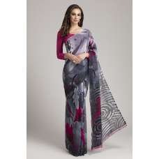 STUNNING GREY AND PLUM PRINTED SAREE