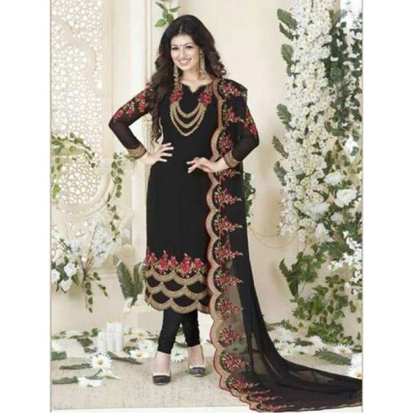 BLACK EMBROIDERED PARTY WEAR INDIAN BOLLYWOOD STYLE SALWAR SUIT