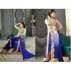 White & Blue Georgette Suit Embroidered Side Slit Dress White & Blue Georgette Suit Embroidered Side Slit Dress