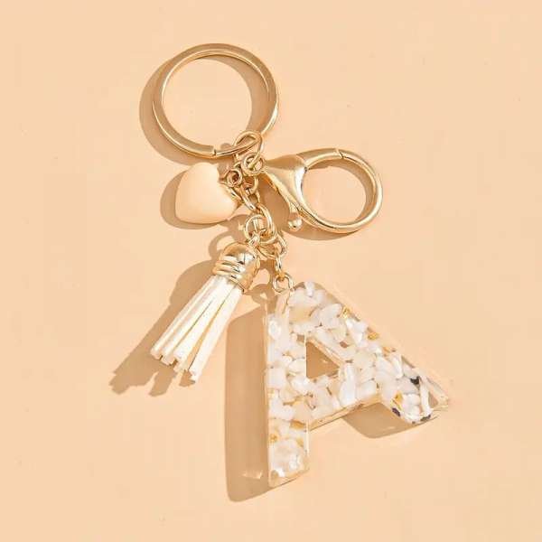 New "A" Resin Keychain with Mini Pebbles
