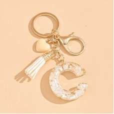 Beige  "C" Key Chain Resin Pendant Key Ring Perfect Birthday Gift and Decoration