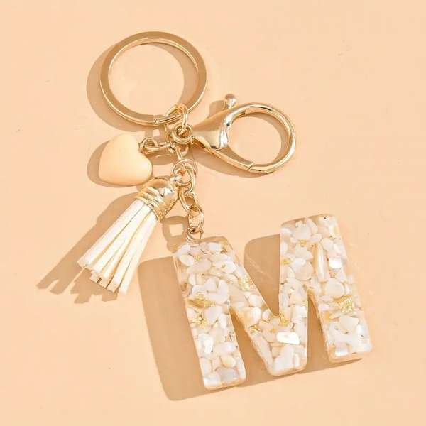 Beige  "M" Alphabet Letter Key Chain Resin Pendant Key Ring