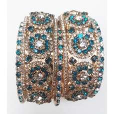 Turquoise Gold Heavy Bangles Set For Parties And Wedding