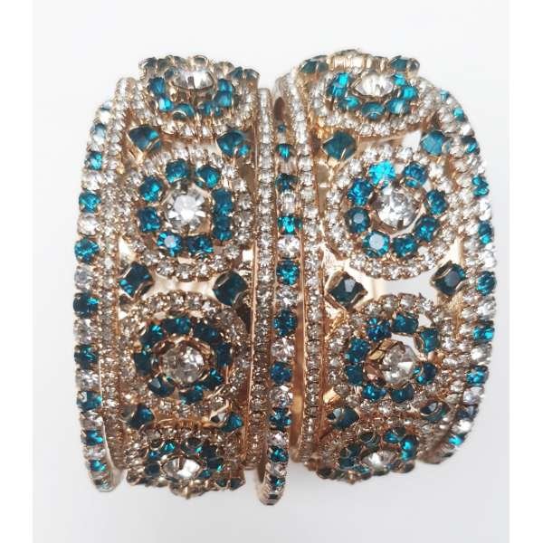 Turquoise Gold Heavy Bangles Set For Parties And Wedding
