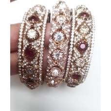Red White Diamonds Heavy Gold Bangles For Wedding and Parties
