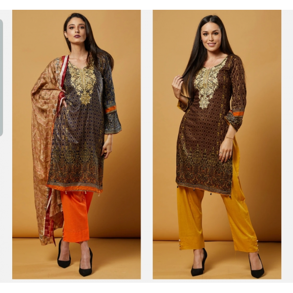GOLD ORANGE EID DESIGNER READYMADE PAKISTANI SUITS 