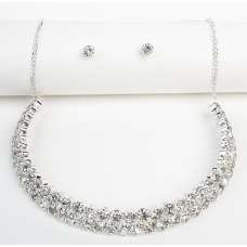 White Silver Wedding Party Necklace Earrings Set