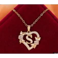  Golden Necklace with S Heart Gemstone Pendant