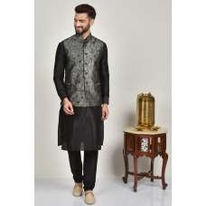 Grey Menswear Kurta Pajama Waistcoat Set