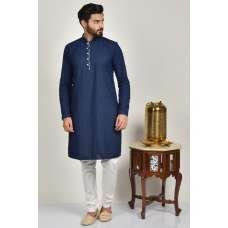 Navy Blue & White Pakistani Men Eid Payjama Kurta