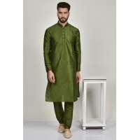 Mehndi Green Indian Men's Silk Kurta Pajama