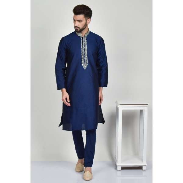 Navy Blue Bollywood Designer Embroidered Kurta Pajama